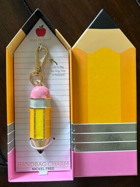 True to Form Pencil Handbag Charm Rhinestone Gold Clip Keychain NWT Teacher